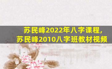 苏民峰2022年八字课程,苏民峰2010八字班教材视频